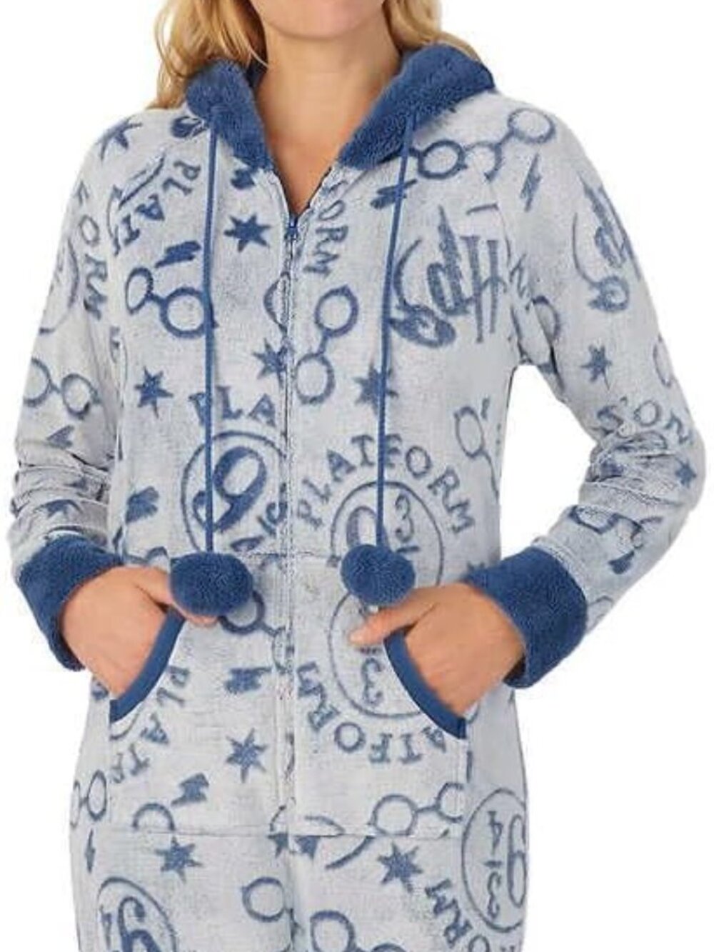 Wizarding World of Harry Potter Plush Zip-Up Hooded Pajamas/Jumper Blue | Small